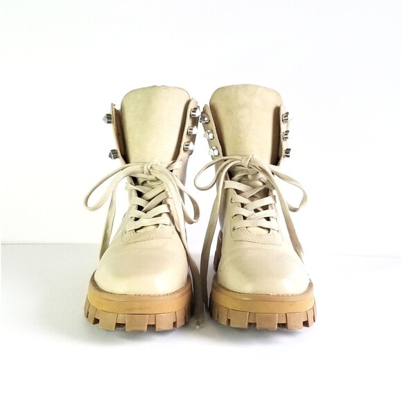 SCHUTZ Women's Sutton Leather Lace Up Hiker Boots Oyster 8.5 Beige Booties - Picture 6 of 14